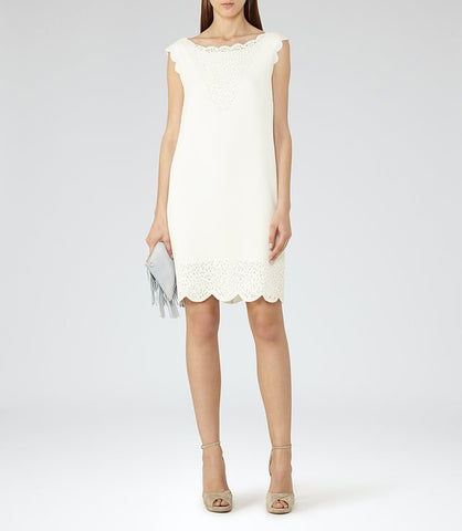 REISS VITA OFF WHITE LASER CUT OUT DETAIL DRESS SIZE 12