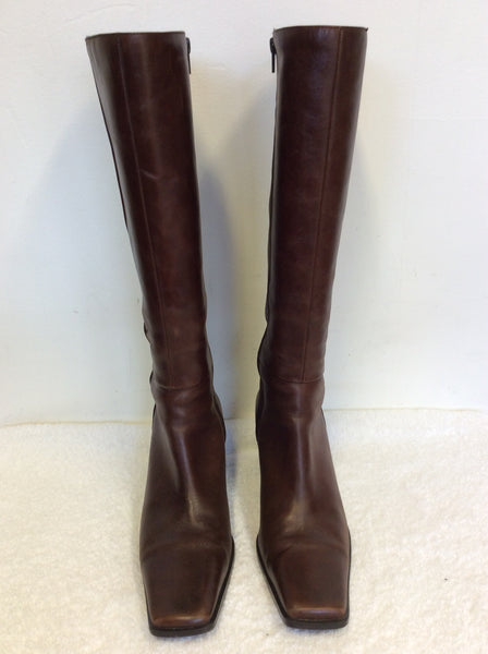 JONES THE BOOTMAKER CHESTNUT BROWN LEATHER KNEE LENGTH BOOTS SIZE 7.5/41