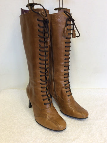 CLARKS TAN LEATHER LACE UP KNEE HIGH BOOTS SIZE 5/38