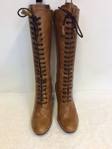 CLARKS TAN LEATHER LACE UP KNEE HIGH BOOTS SIZE 5/38