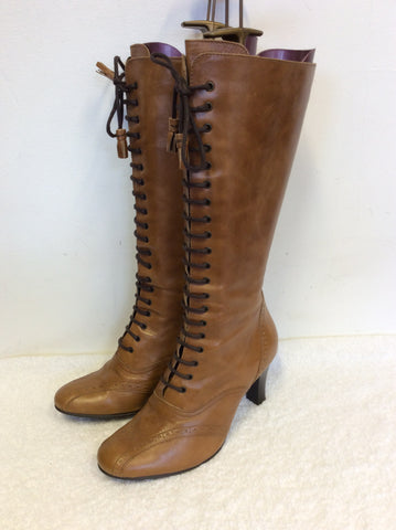 CLARKS TAN LEATHER LACE UP KNEE HIGH BOOTS SIZE 5/38