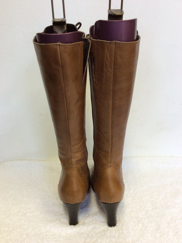 CLARKS TAN LEATHER LACE UP KNEE HIGH BOOTS SIZE 5/38