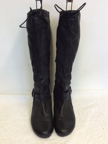 HOGL BLACK LEATHER BUCKLE TRIM KNEE LENGTH BOOTS SIZE 8/42