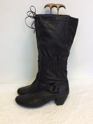HOGL BLACK LEATHER BUCKLE TRIM KNEE LENGTH BOOTS SIZE 8/42