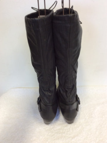 HOGL BLACK LEATHER BUCKLE TRIM KNEE LENGTH BOOTS SIZE 8/42