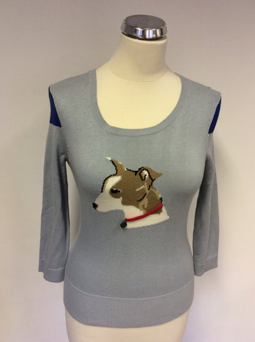 HOBBS NW3 DOVE GREY COTTON DOG DESIGN JUMPER SIZE 10