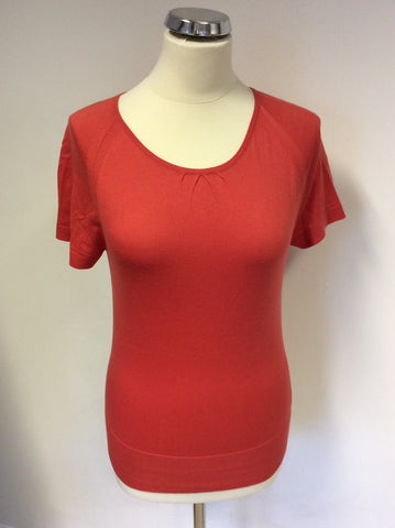 HOBBS CORAL FINE KNIT SHORT SLEEVE COTTON JUMPER SIZE 10