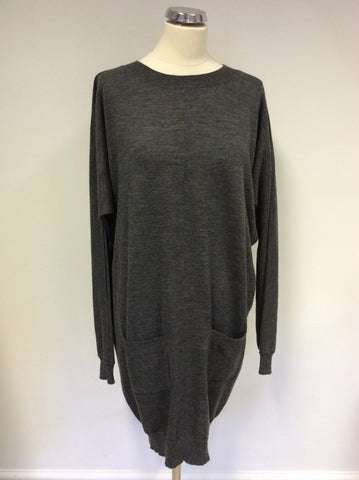 BRUUNS BAZAAR COPENHAGEN GREY WOOL REAR BUTTON WOOL KNIT DRESS SIZE L