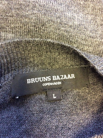 BRUUNS BAZAAR COPENHAGEN GREY WOOL REAR BUTTON WOOL KNIT DRESS SIZE L