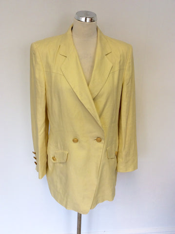 VINTAGE ESCADA LEMON LINEN JACKET,SKIRT & TROUSER SUIT FIT UK 12