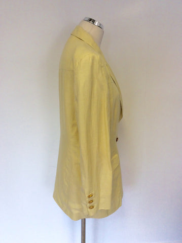 VINTAGE ESCADA LEMON LINEN JACKET,SKIRT & TROUSER SUIT FIT UK 12