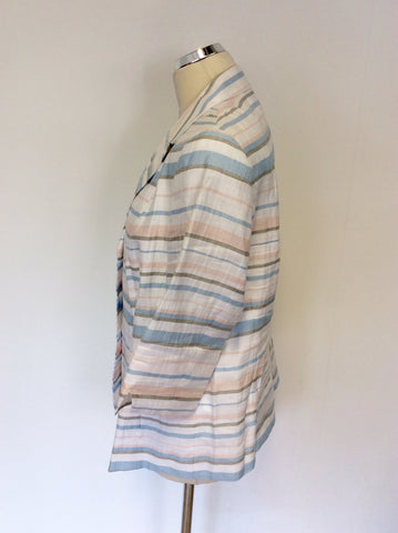 EUGEN KLEIN WHITE,PINK,BLUE & GREEN STRIPED LINEN BLEND JACKET SIZE 18