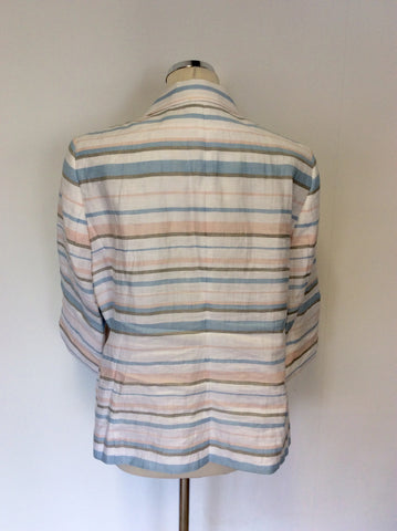 EUGEN KLEIN WHITE,PINK,BLUE & GREEN STRIPED LINEN BLEND JACKET SIZE 18