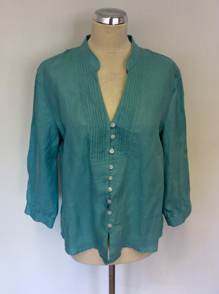 JAEGER DUCK EGG LINEN 3/4 LENGTH SLEEVE SHIRT SIZE 16