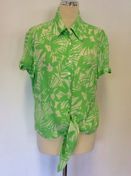 JAEGER GREEN & WHITE FLORAL PRINT SILK BLOUSE SIZE 16