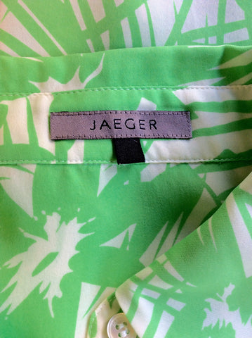 JAEGER GREEN & WHITE FLORAL PRINT SILK BLOUSE SIZE 16