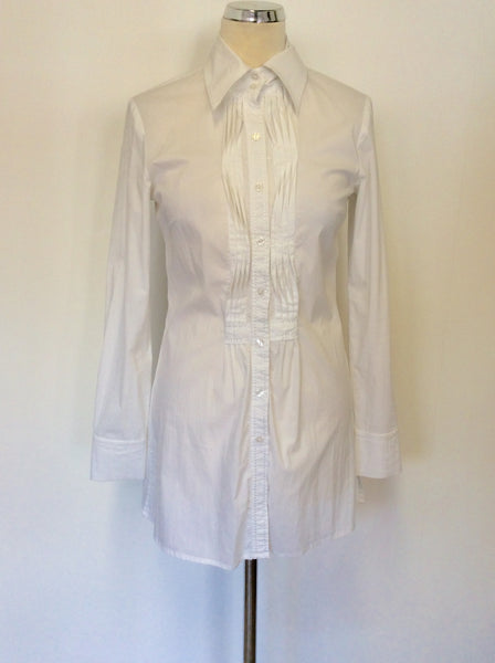 SANDWICH WHITE PLEATED TRIM LONG SHIRT SIZE 36 UK 10