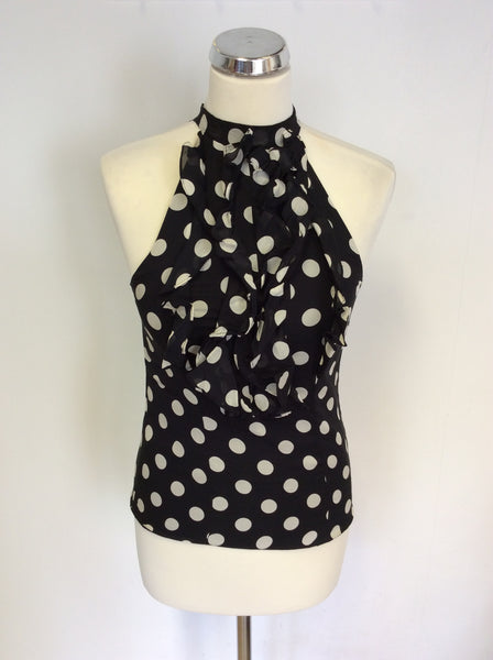 MONSOON BLACK & WHITE SPOT SILK FRILL TRIM TOP SIZE 8