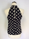 MONSOON BLACK & WHITE SPOT SILK FRILL TRIM TOP SIZE 8