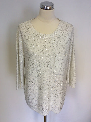 WHISTLES WHITE & SILVER SEQUIN JUMPER SIZE 10