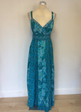MONSOON TURQOUISE & SILVER EMBROIDERED PRINT MAXI DRESS & BOLERO CARDIGAN SIZE 18