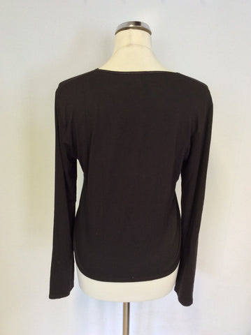 HOBBS DARK BROWN BUTTON FRONT V NECK TOP SIZE XL