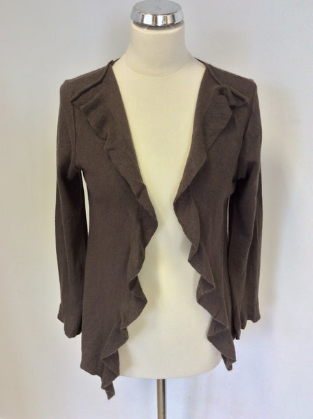 JIGSAW BROWN FRILL TRIM CARDIGAN SIZE S