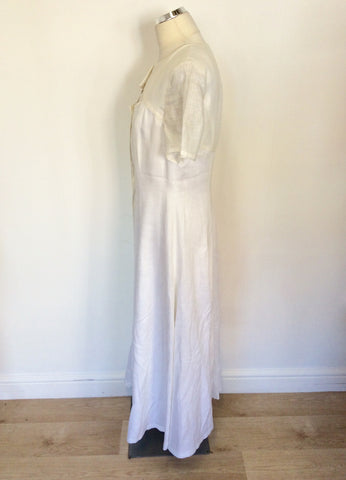 VINTAGE ESCADA WHITE LINEN & SILK SHORT SLEEVE LONG DRESS SIZE 40 UK 12