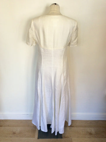 VINTAGE ESCADA WHITE LINEN & SILK SHORT SLEEVE LONG DRESS SIZE 40 UK 12