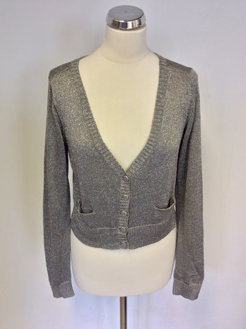 WHISTLES SILVER SPARKLE V NECK CARDIGAN SIZE 14