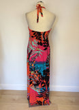 MONSOON MULTI COLOURED PRINT HALTER NECK STRETCH MAXI DRESS SIZE 18