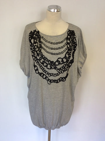 GATE ONE GREY & BLACK CHAIN TRIM COTTON TOP SIZE L