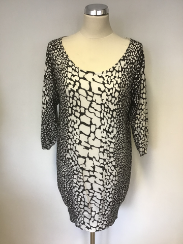 REISS BLACK & WHITE CROC PRINT 3/4 SLEEVE LONG KNIT JUMPER SIZE M
