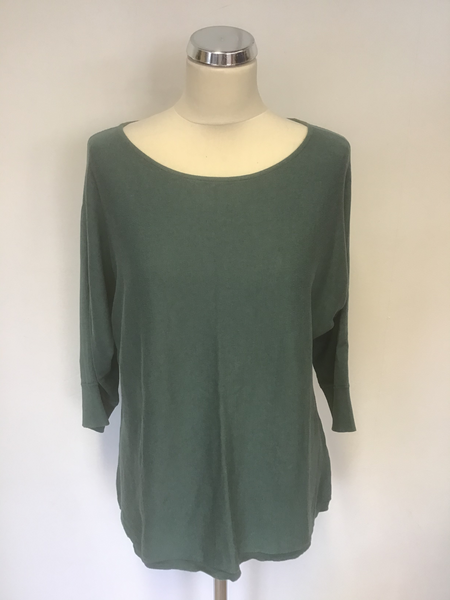 PERUVIAN CONNECTION GREEN FINE KNIT COTTON BLEND 3/4 LENGTH SLEEVE JUMPER SIZE L