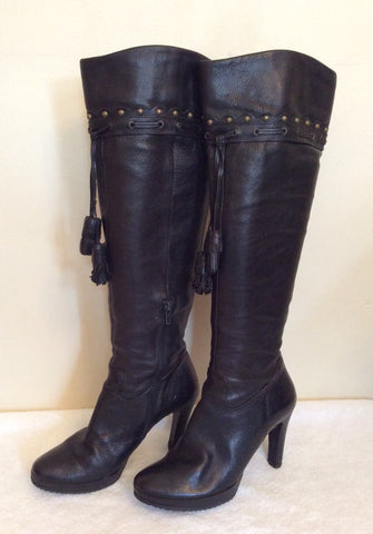 Kurt Geiger Black Leather Knee High Boots Size 3.5/36 - Whispers Dress Agency - Womens Boots - 2