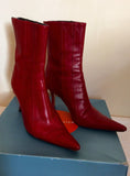 Karen Millen Red Leather Ankle Boots Size 4/37 - Whispers Dress Agency - Sold - 2