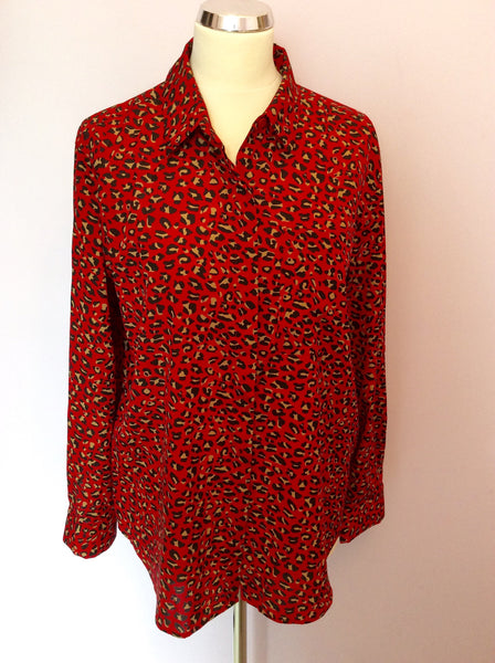 DKNY Red Leopard Print Silk Shirt Size M - Whispers Dress Agency - Sold - 1