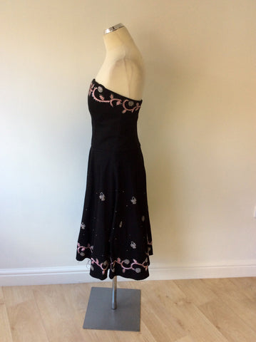 MONSOON BLACK & PINK EMBROIDERED & SEQUINED STRAPLESS DRESS SIZE 10 - Whispers Dress Agency - Womens Dresses - 4