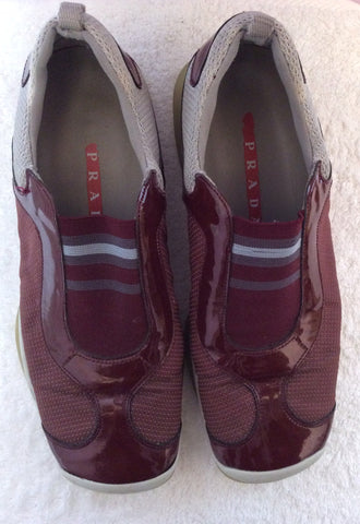 Prada Grey & Burgundy Patent Leather Trim Trainers Size 4/37 - Whispers Dress Agency - Sold - 5