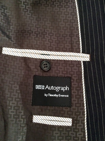 Marks & Spencer Autograph By Timothy Everast Dark Grey Pinstripe Wool Suit Size 44L/40W - Whispers Dress Agency - Mens Suits & Tailoring - 5