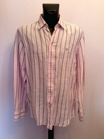 Crew Clothing Pink & Blue Stripe Linen Shirt Size L - Whispers Dress Agency - Sold - 1