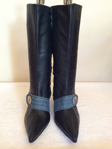 Miss Sixty Black Leather Calf Length Boots Size 5/38 - Whispers Dress Agency - Womens Boots - 3