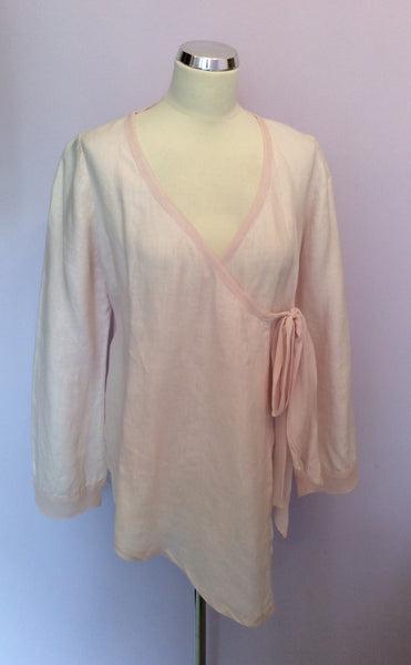 Out Of Xile Pale Pink Linen & Silk Trim Wrap Top Size 3 UK 14 - Whispers Dress Agency - Womens Tops - 1