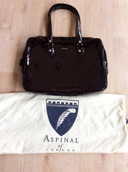 ASPINAL BLACK PATENT LEATHER SOFT LAPTOP TOTE BAG - Whispers Dress Agency - Shoulder Bags - 1