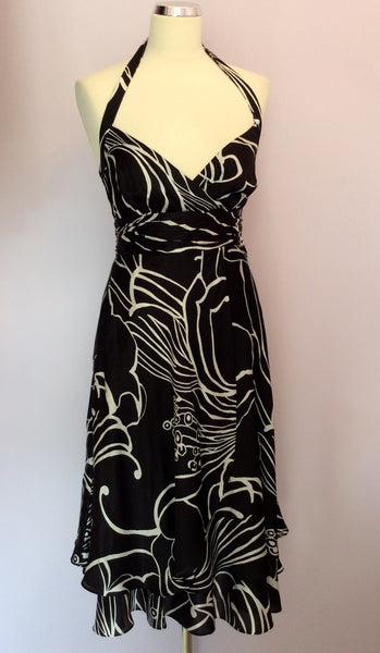Monsoon Black & White Print Silk Halterneck Dress Size 8 - Whispers Dress Agency - Womens Dresses - 1