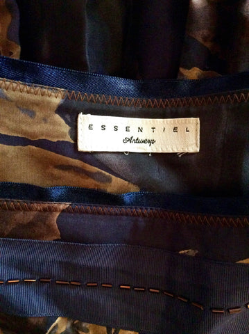 Essentiels Antwerp Dark Blue & Brown Floral Print Silk Skirt Size 12 - Whispers Dress Agency - Womens Skirts - 3