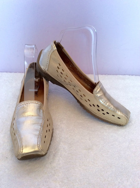 Hotter Comfort Concept Cream & Gold Flat Shoes Size 4.5/37.5 - Whispers Dress Agency - Womens Flats - 1