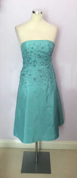 Brand New Monsoon Duck Egg Silk Strapless / Strappy Dress Size 8 - Whispers Dress Agency - Womens Dresses - 1