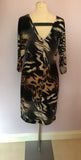BRAND NEW FRANK LYMAN BROWN PRINT & FAUX LEATHER TRIM DRESS SIZE 14 - Whispers Dress Agency - Sold - 4