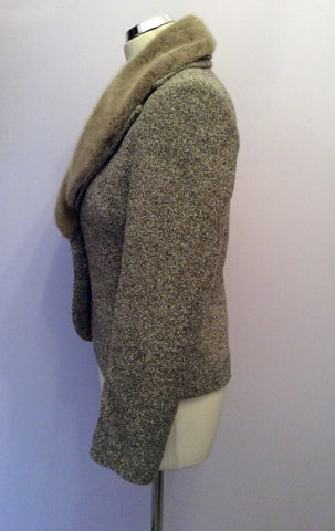 Kaliko Beige Fleck Faux Fur Trim Jacket & Long Skirt Suit Size 10 - Whispers Dress Agency - Sold - 3